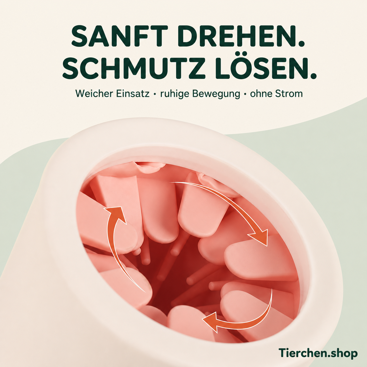 Nahaufnahme des weichen Einsatzes mit deutscher Anleitung zum sanften Drehen