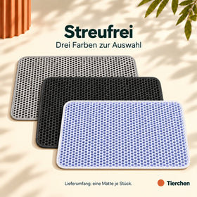 Streufrei in Grau, Schwarz und hellem Blau: drei Farben zur Auswahl, eine Matte je Stück