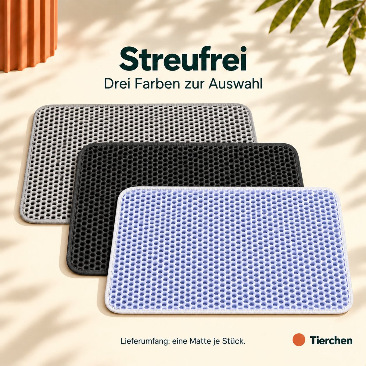 Streufrei in Grau, Schwarz und hellem Blau: drei Farben zur Auswahl, eine Matte je Stück