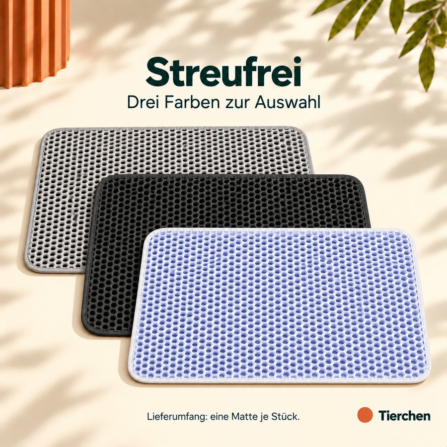 Streufrei in Grau, Schwarz und hellem Blau: drei Farben zur Auswahl, eine Matte je Stück